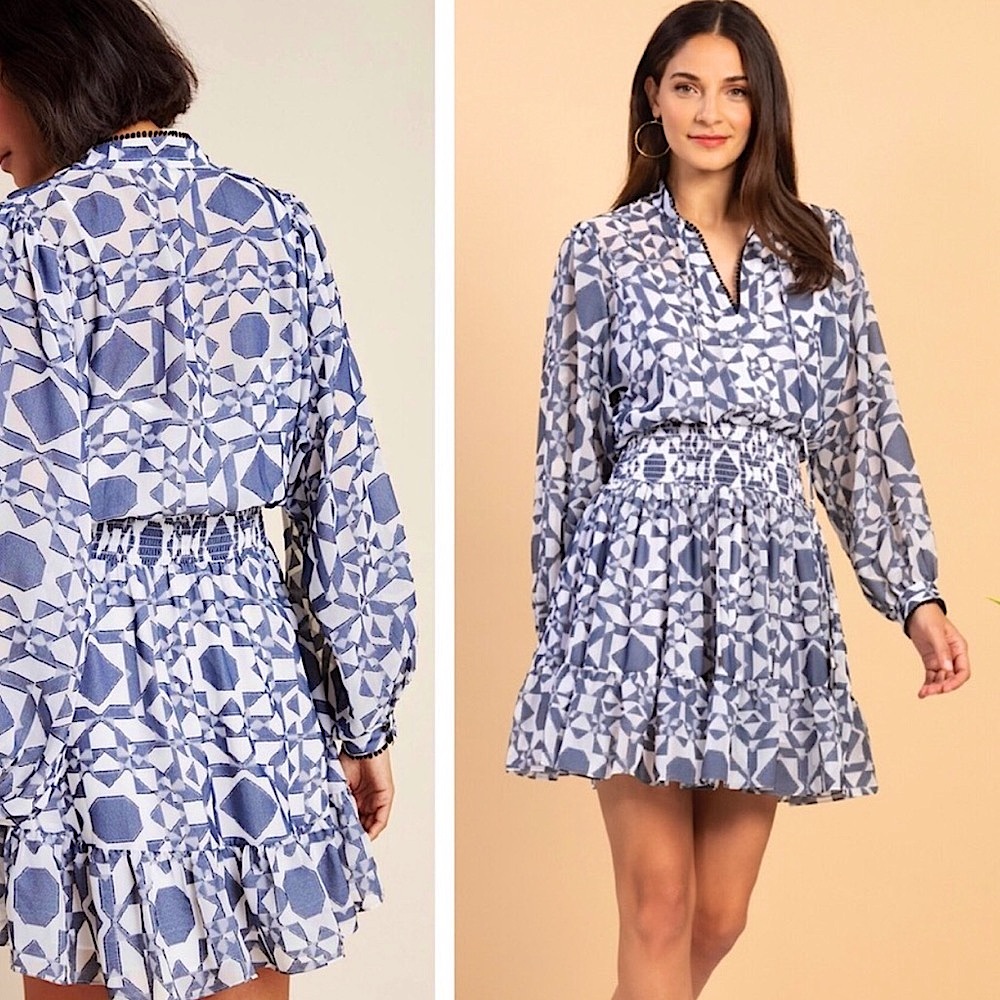 Anthropologie Shoshanna Smocked Waist Geometric Print Tiered Mini Dress NWT 10 - Picture 10 of 10